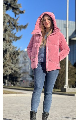 Купити куртка женская 442  розового цвета из матового бархата